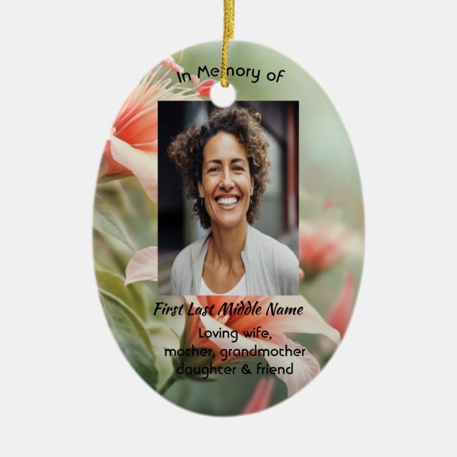 Christian Memorial Photo Keepsake Hummingbird Ceramic Ornament (Front)