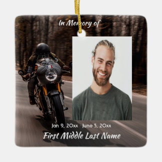 Christian Memorial Photo Motorcycle Biker  Ceramic Ornament