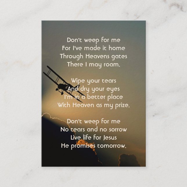 Christian Memorial Photo  Pilot Airplane Flying  Business Card (Front)