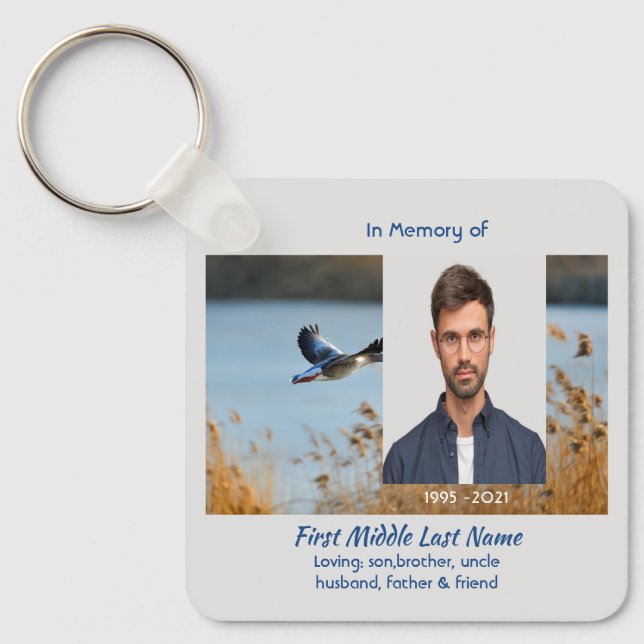 Christian Memorial Photo Prayer Lake Geese Birds Keychain (Front)
