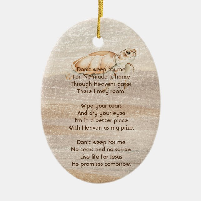 Christian Memorial Photo Sandy Beach Sea Turtle  Ceramic Ornament (Front)