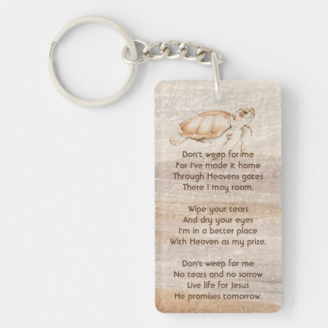 Christian Memorial Photo Sandy Beach Sea Turtle  Keychain (Front)