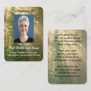 Christian Memorial Sunshine Golden Forest Business Card