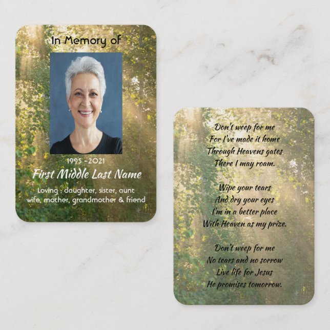 Christian Memorial Sunshine Golden Forest Business Card (Front/Back)