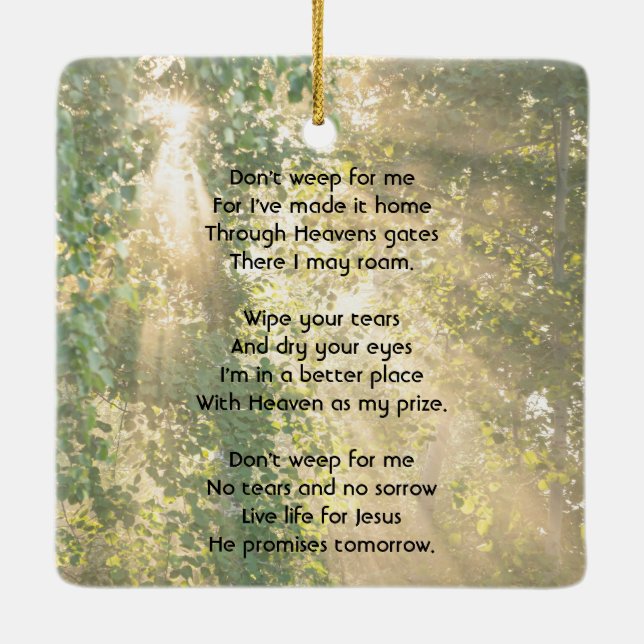 Christian Memorial Sunshine Golden Forest Ceramic Ornament (Back)