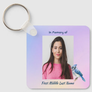 Christian Memorial Watercolor Bluejay Garden Keychain