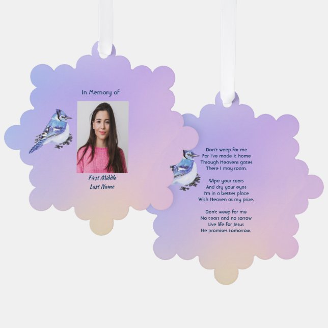 Christian Memorial Watercolor Bluejay Garden  Ornament Card (Front/Back)