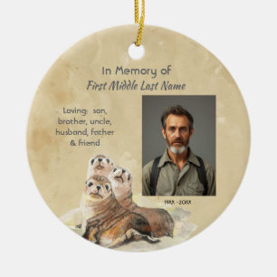 Christian Memorial  Watercolor Seals Animals Ceramic Ornament