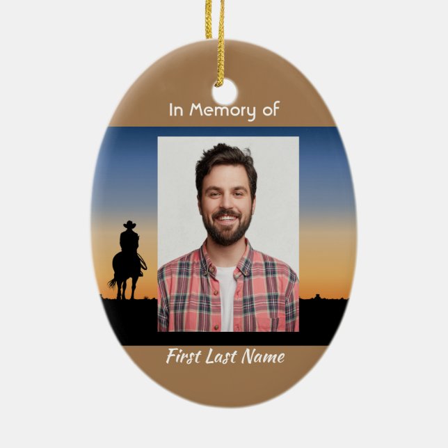 Christian Memorial Western Horse Back Riding  Ceramic Ornament (Back)