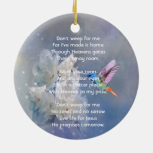 Christian Memorial White Flower Hummingbird Ceramic Ornament