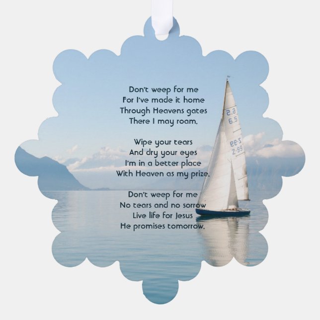 Christian Memory Keepsake Sailor Sailboat Sailing Ornament Card (Back)