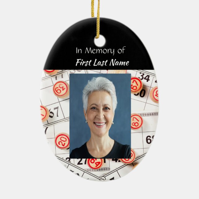 Christian Memory Photo Prayer Bingo Game Ceramic Ornament (Back)