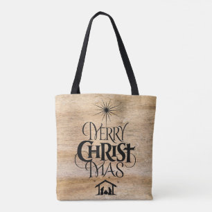 Christian Merry Christ Christmas Black Wood Tote Bag