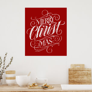 Christian Merry Christmas Calligraphy Red Jesus Poster