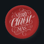 Christian Merry Christmas Chalk Lettering Red Paper Plate<br><div class="desc">We say 'Merry Christmas' very often during the season, but sometimes we tend to forget where this greeting actually originates from. Here is a wonderfully elegant piece of custom hand lettering in the fashionable chalkboard look to give a gentle nudge back into the direction of Jesus. Professional calligraphy by Ivan...</div>