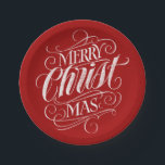 Christian Merry Christmas Chalk Lettering Red Paper Plate<br><div class="desc">We say 'Merry Christmas' very often during the season, but sometimes we tend to forget where this greeting actually originates from. Here is a wonderfully elegant piece of custom hand lettering in the fashionable chalkboard look to give a gentle nudge back into the direction of Jesus. Professional calligraphy by Ivan...</div>