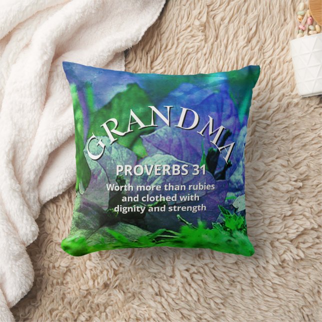 Christian Mother's Day PROVERBS 31 Floral GRANDMA Throw Pillow (Blanket)