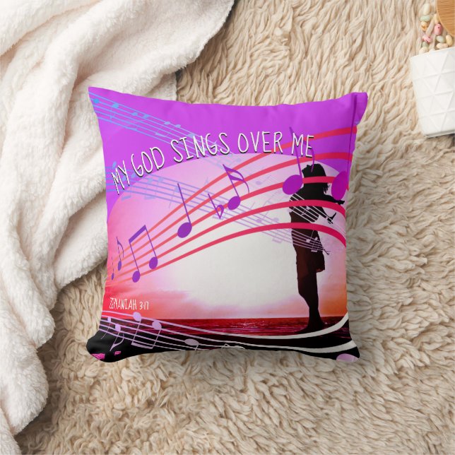Christian MY GOD SINGS OVER ME Throw Pillow (Blanket)