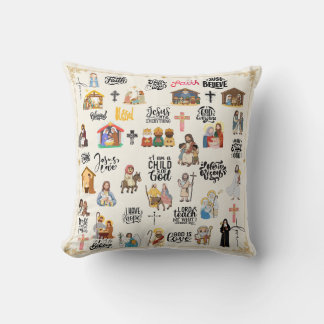 Christian Nativity and Faith Collage Throw Pillow