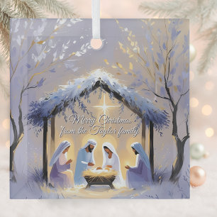 Christian Nativity Scene Holy Family Christmas  Glass Ornament