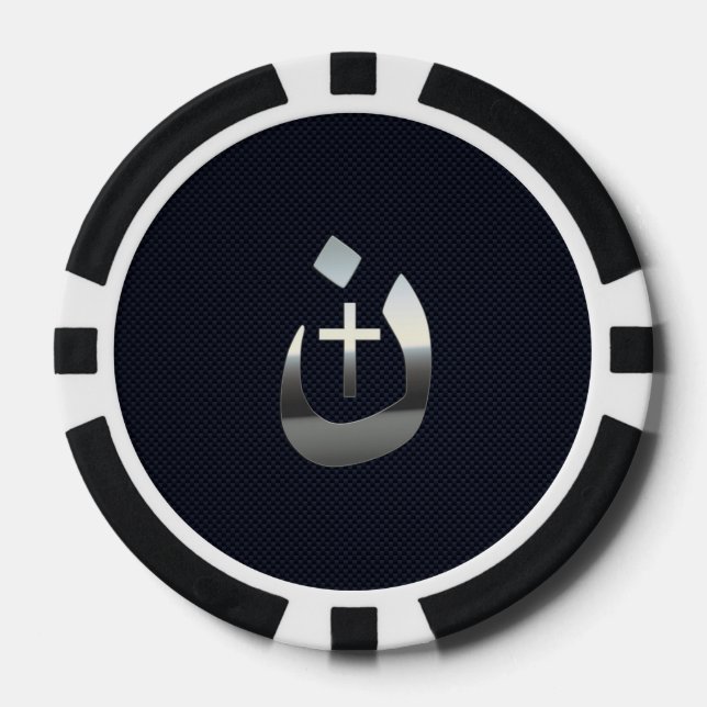Christian Nazarene Symbol on Navy Blue Poker Chips (Front)