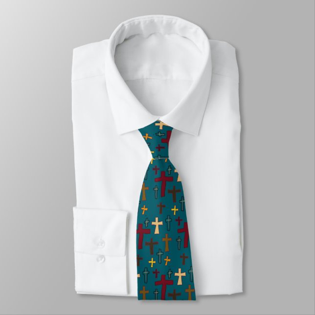 Christian Neck Tie with Crosses (Tied)