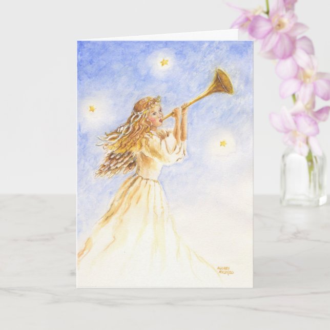 Christian Noël Angel avec carte de voeux Horn (Orchidée)