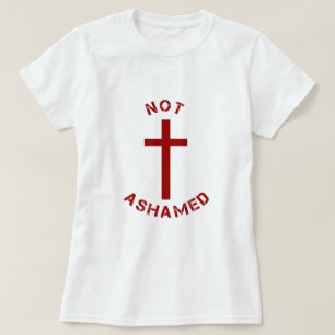 Christian Not Ashamed Red Cross Text Design T-Shirt