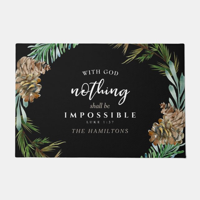 Christian Nothing shall be Impossible Black Custom Doormat (Front)