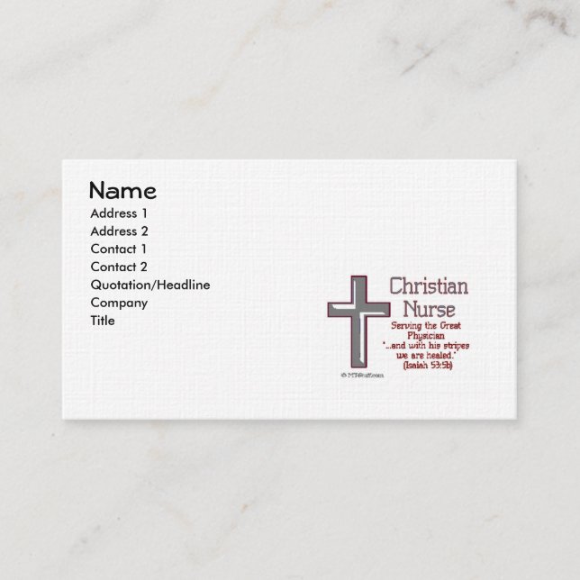 Christian Nurse Cross 2 Business Card Template (Front)