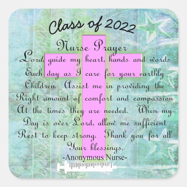 Christian Nurse Prayer Class 2022 Square Sticker (Front)