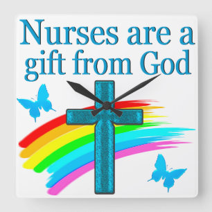 CHRISTIAN NURSING PRAYER DESIGN SQUARE WALL CLOCK