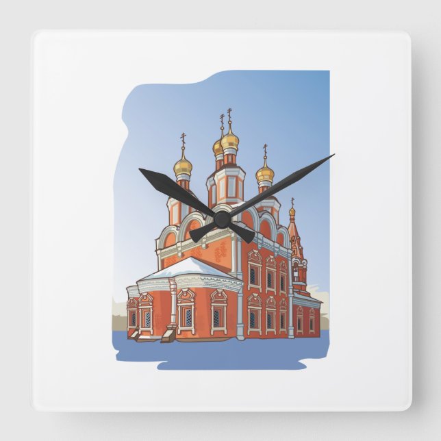 Christian Orthodox Temple Square Wall Clock (Front)