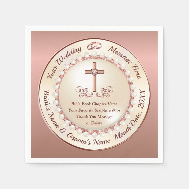 Christian Paper Napkins, Rose Gold Wedding Napkins (Front)