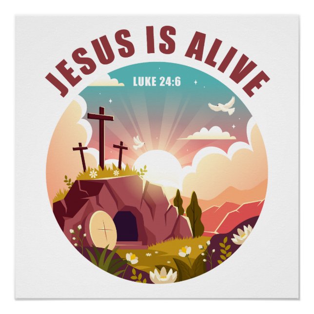 Christian Passover Easter Jesus Empty Tomb & Cross Poster (Front)
