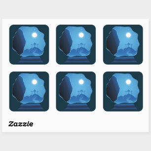 Christian Passover Easter Jesus Empty Tomb & Cross Square Sticker