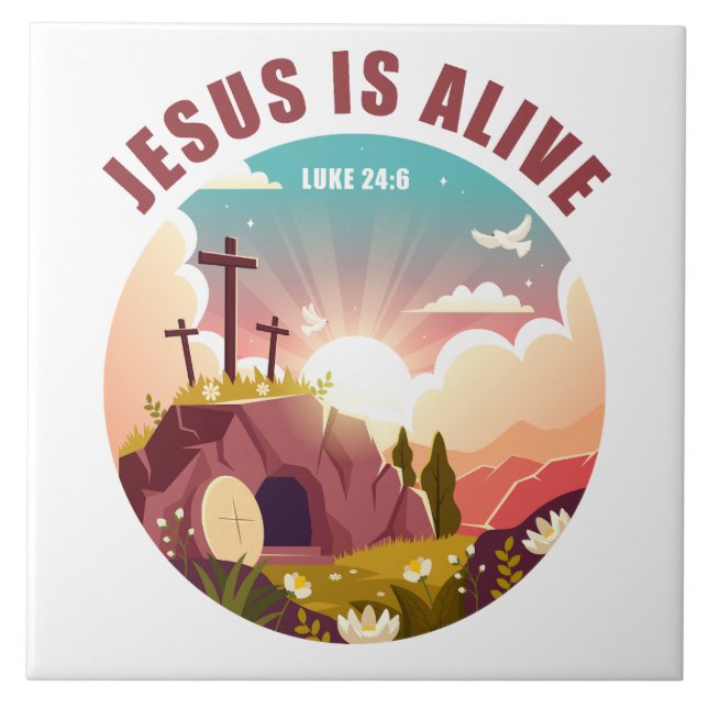 Christian Passover Easter Jesus Empty Tomb & Cross Tile (Front)