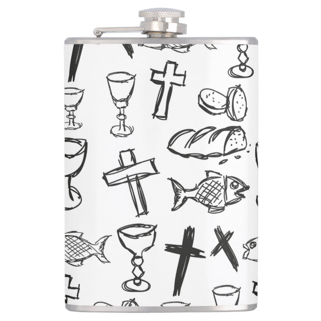 Christian Pattern Hip Flask (Front)