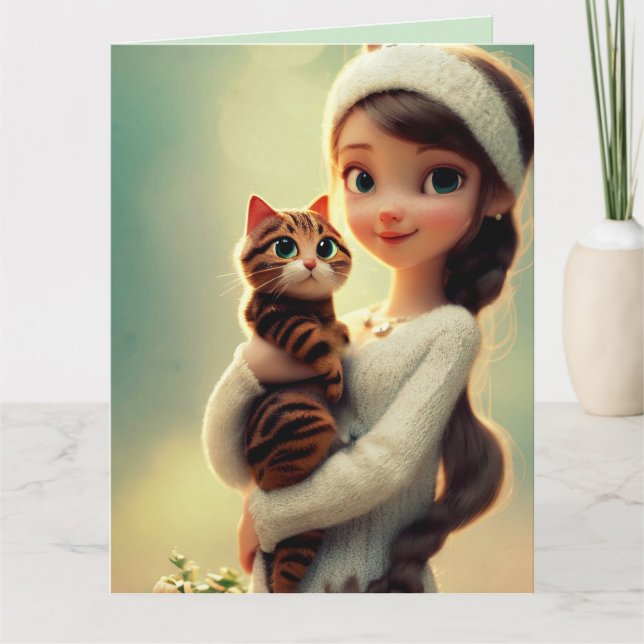 CHRISTIAN PENSER À VOTRE FILLE CHAT CARTE DE SALUT (Devant)
