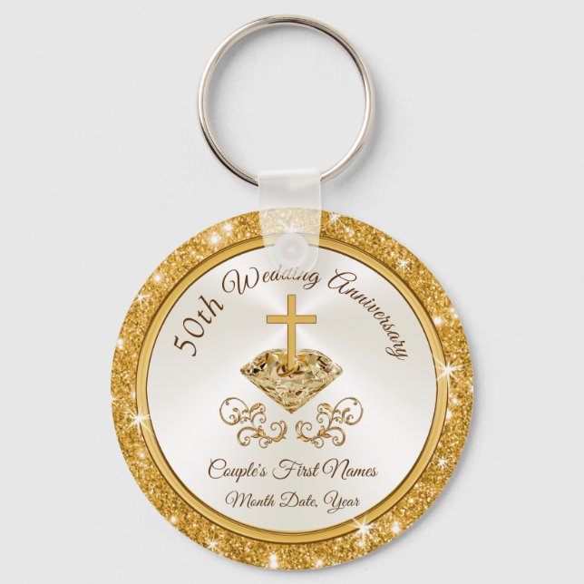 Christian Personalized Golden Anniversary Favours Keychain (Front)