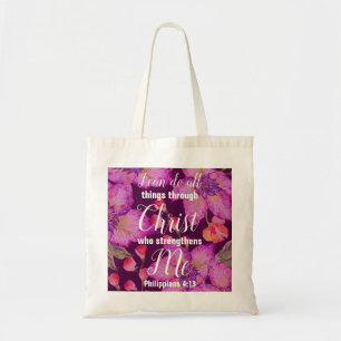 Christian Philippians 4:13 Bible Verse Floral Tote Bag
