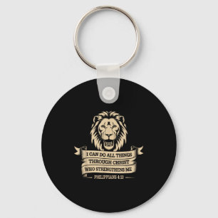Christian Philippians 4_13 Religious Lion Strength Keychain