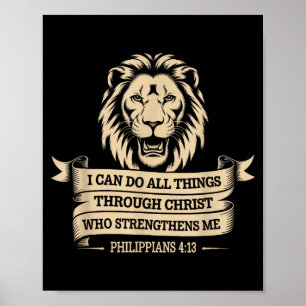 Christian Philippians 4_13 Religious Lion Strength Poster