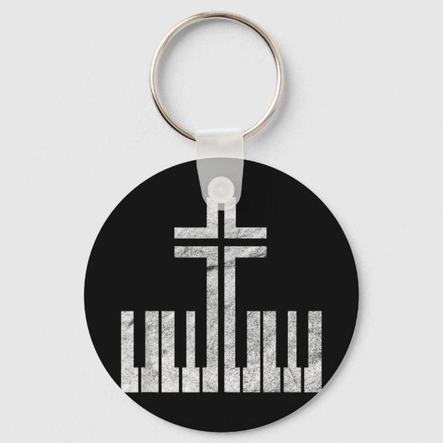 Christian Piano Cross Keyboard Pianist God Jesus M Keychain (Front)