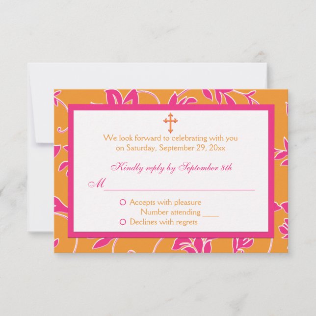 Christian Pink Tangerine Floral RSVP Card (Front)