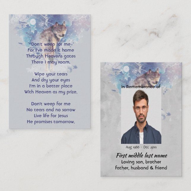 Christian Pocket Keepsake Memorial  Wolf Business Card (Front/Back)