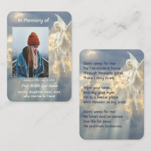Christian Poem Memorial Keepsake Angel Sky Clouds Business Card