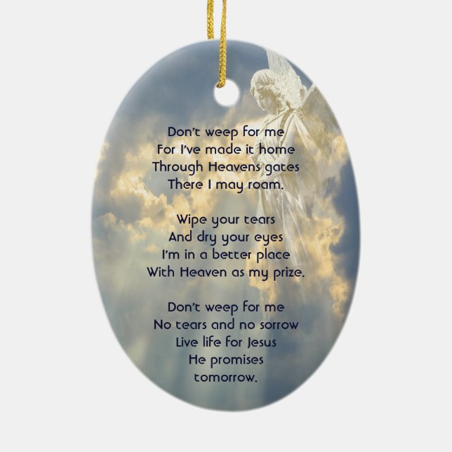 Christian Poem Memorial Keepsake Angel Sky Clouds  Ceramic Ornament (Back)