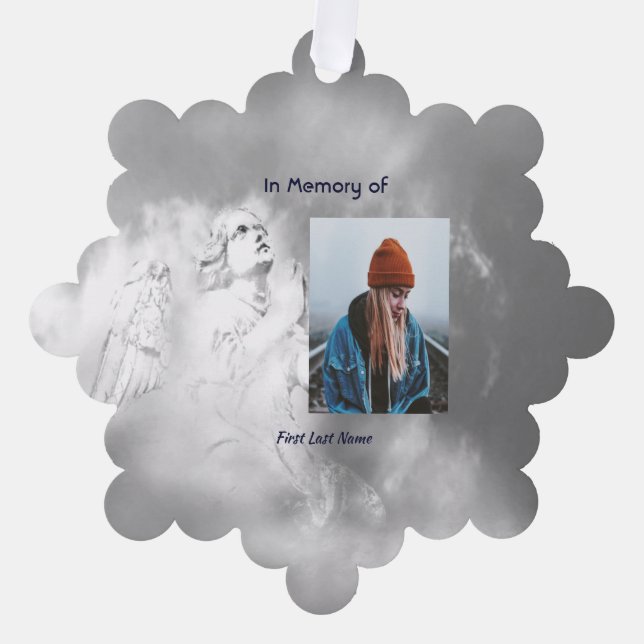 Christian Poem Memorial Keepsake Angel Sky Clouds  Ornament Card (Front)