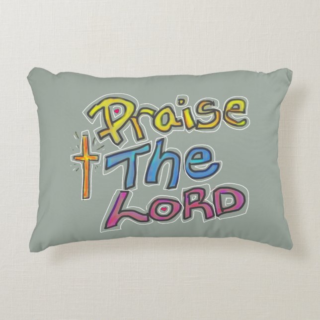 Christian ‘Praise the LORD’ with Cross Accent Pillow (Front)